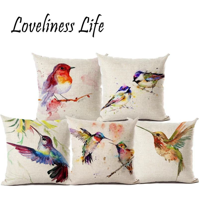 Фото Попугай подушки с птицами Чехлы акварельные животные кошка рисунком цветов для