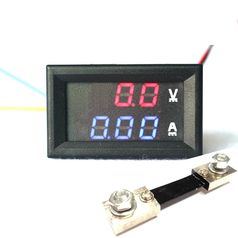 

2 in1 0.28" DC 0-100V 50A/100A Red Blue Voltmeter Ammeter Voltage Current Detector Meter With 50A 75mV / 100A Ampere Shunt