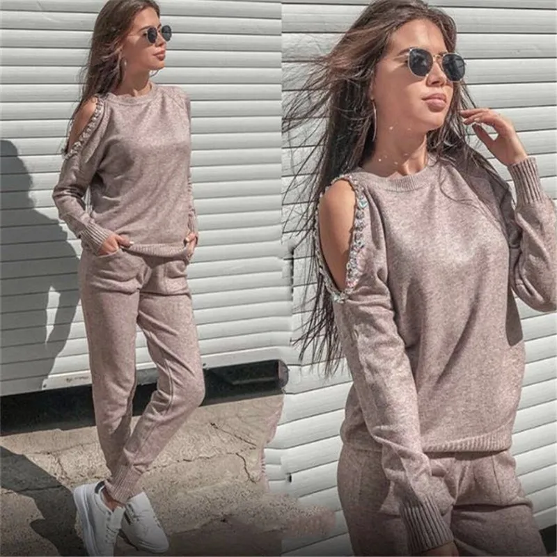 Women Sweater Suit Casual 2Pcs Sets Solid Women Tracksuit Rhinestone Knitted Trousers Jumper Tops Costume Women Set
Women Sweater Suit Casual 2Pcs Sets Solid Women Tracksuit Rhinestone Knitted Trousers Jumper Tops Costume Women Set