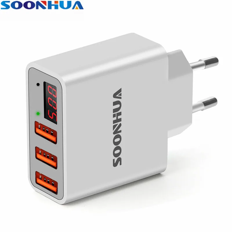 SOONHUA ABS Fireproof 5V 3.4A 3 Port USB Universal Quick Charger Wall Adapter With LED Digital Display For iPhone Samsung Xiaomi
SOONHUA ABS Fireproof 5V 3.4A 3 Port USB Universal Quick Charger Wall Adapter With LED Digital Display For iPhone Samsung Xiaomi