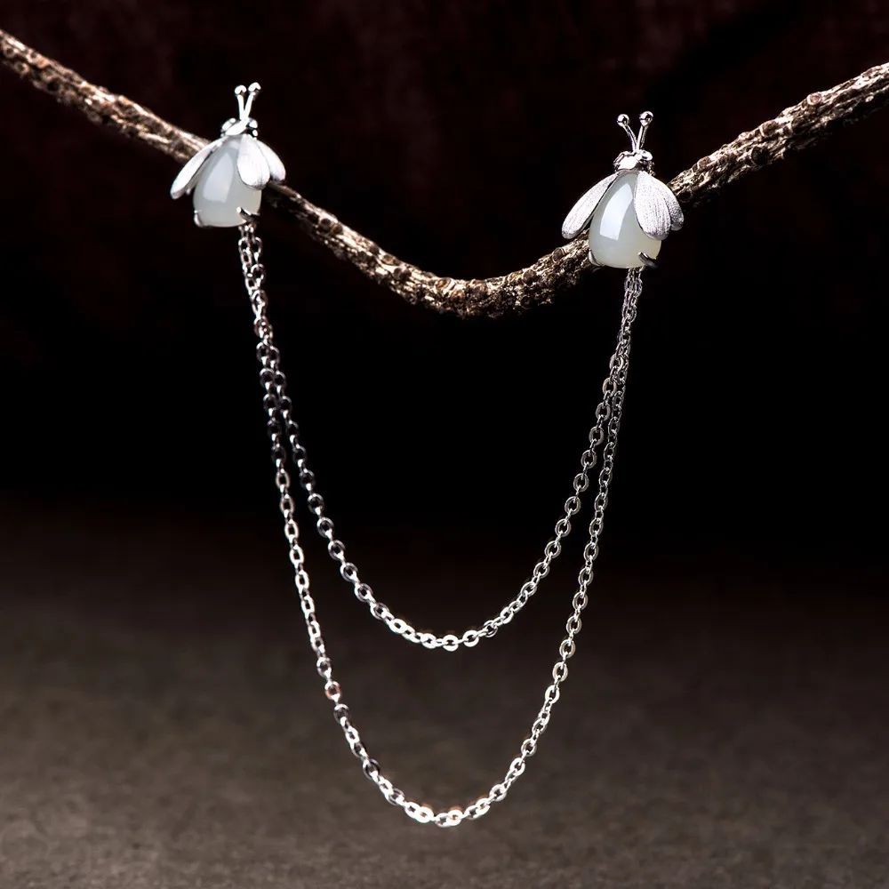 Женские серьги ручной работы из серебра 925 пробы с белым нефритом ювелирные