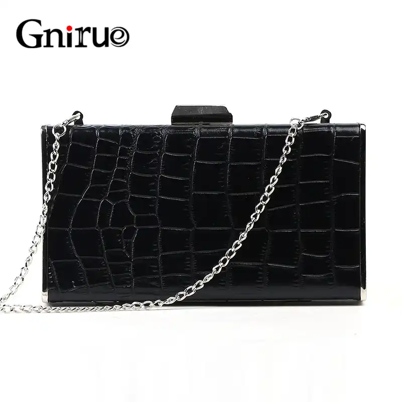 black leather clutch bag with chain