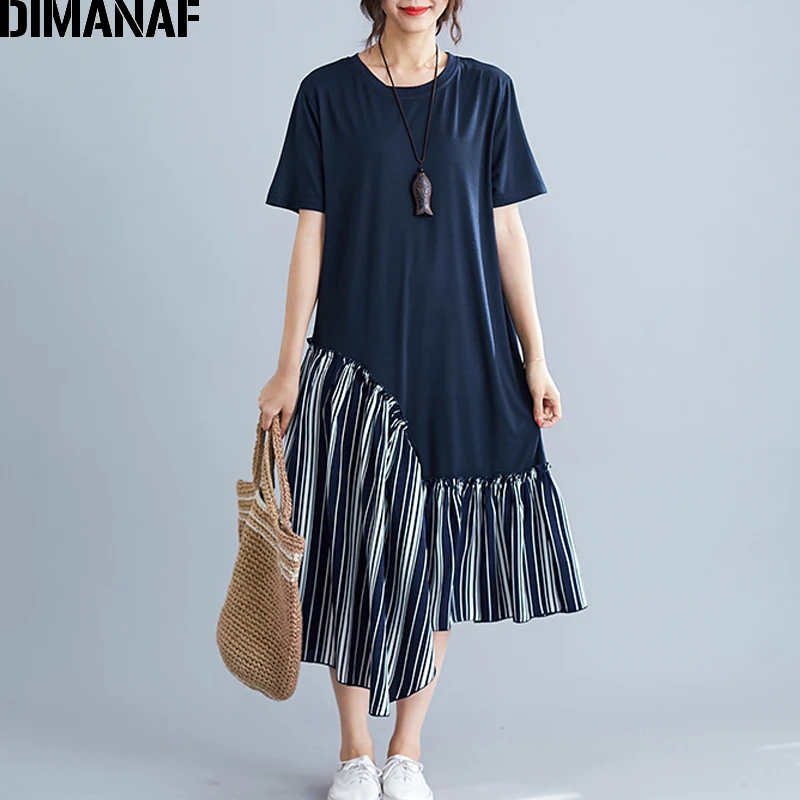 DIMANAF Summer Plus Size Women Dress Sundress Loose Striped Spliced Mermaid Female Lady Vestidos Casual Cotton Basic Dress 2019
DIMANAF Summer Plus Size Women Dress Sundress Loose Striped Spliced Mermaid Female Lady Vestidos Casual Cotton Basic Dress 2019