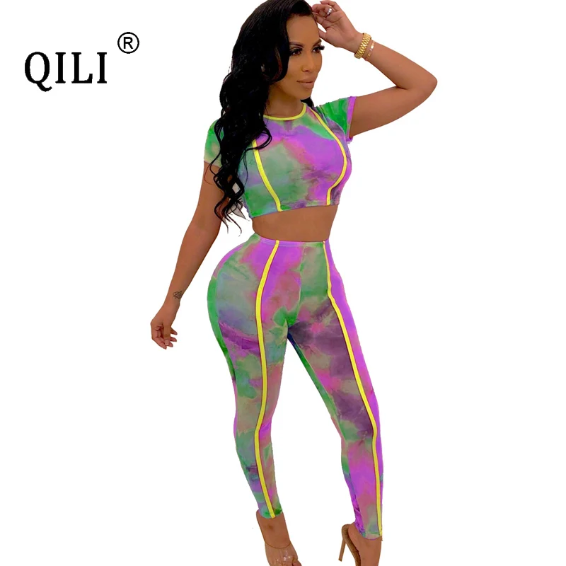 QILI Tie Dyeing Print Two piece set Outfits Women Short Sleeve Crop Top+Pants 2 Piece Matching Tracksuit Casual Summer Clothes
QILI Tie Dyeing Print Two piece set Outfits Women Short Sleeve Crop Top+Pants 2 Piece Matching Tracksuit Casual Summer Clothes