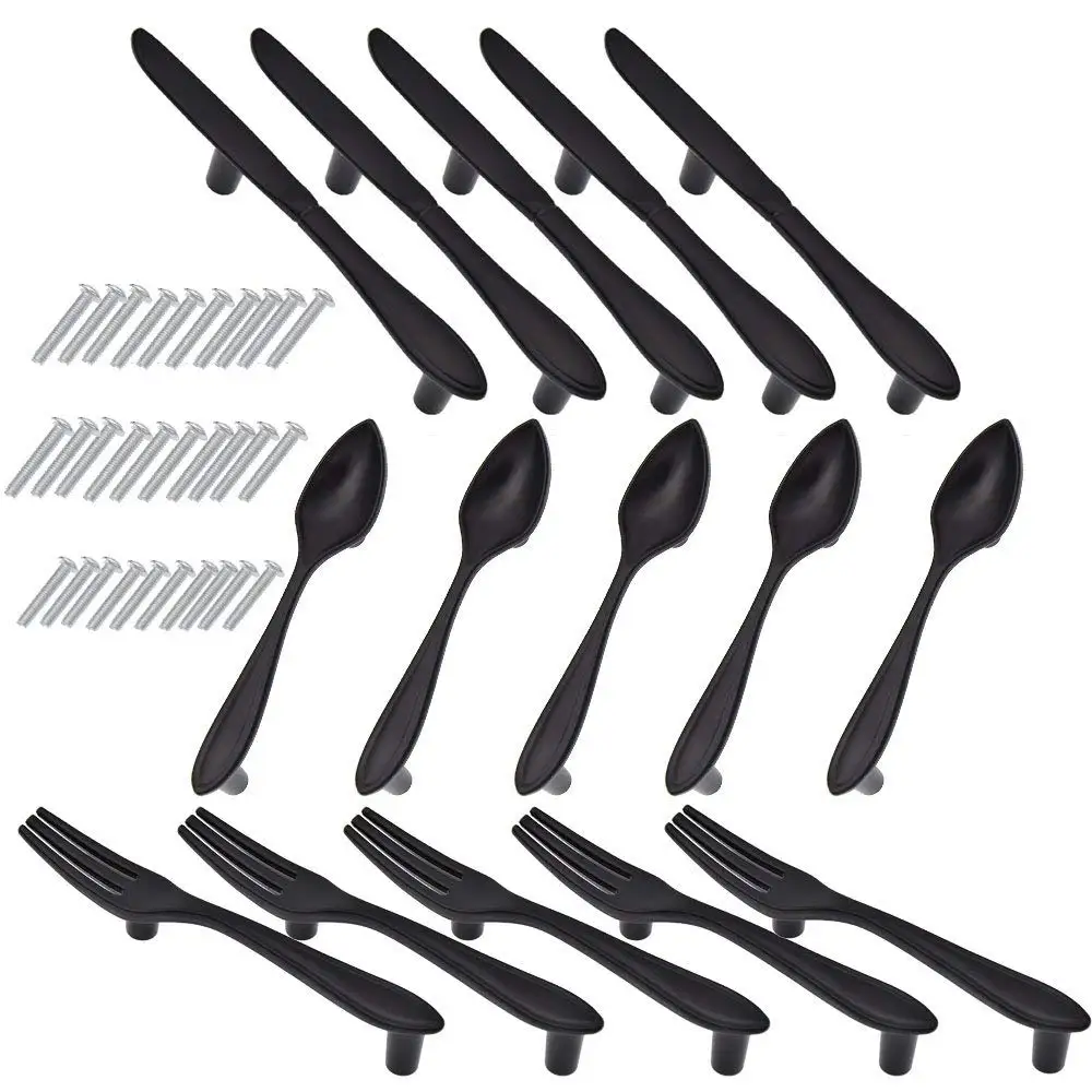 Door Pulls Tableware Handles Spoon Knife Fork Shape Kitchen Cupboard Cabinet Dresser Closet Drawer (76mm) Matte Black Pack of 15
Door Pulls Tableware Handles Spoon Knife Fork Shape Kitchen Cupboard Cabinet Dresser Closet Drawer (76mm) Matte Black Pack of 15