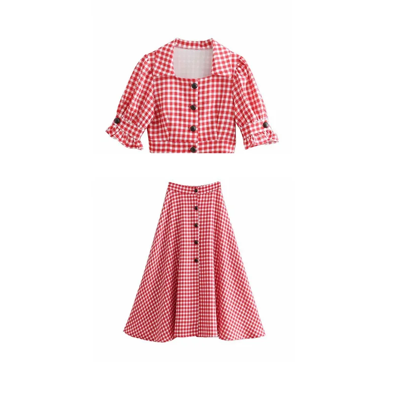 2019 Summer Classic Short Plaid top and A-line Skirt Buttons Placket Slim High Rise Turn Down Collar
2019 Summer Classic Short Plaid top and A-line Skirt Buttons Placket Slim High Rise Turn Down Collar