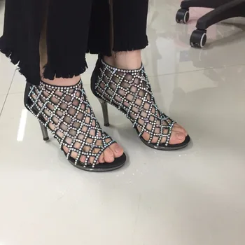 Fish Mouth High Heel Shoes Summer Leather Hollow Grid Crystal gladiator Sandals Rhinstone Party Sandals Zipper Black Silver
Fish Mouth High Heel Shoes Summer Leather Hollow Grid Crystal gladiator Sandals Rhinstone Party Sandals Zipper Black Silver