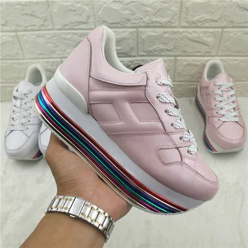 Rainbow Thick Heels Women Casual Shoes Platform Wedges Shoes Mixed Color Outdoor Lace-up Fashion Sneakers Genuine Leather Flats
Rainbow Thick Heels Women Casual Shoes Platform Wedges Shoes Mixed Color Outdoor Lace-up Fashion Sneakers Genuine Leather Flats
