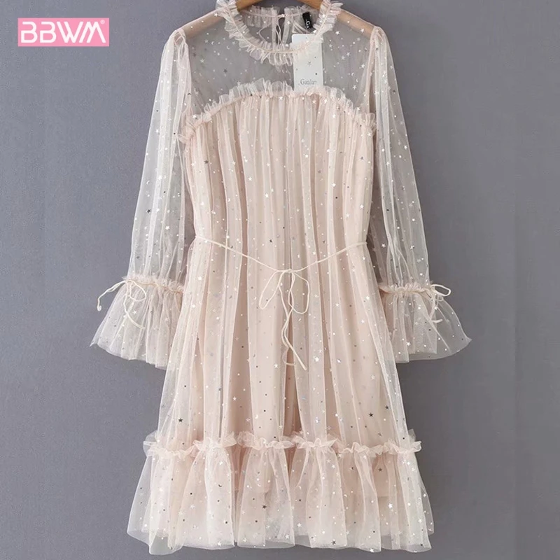 Star stitching mesh dress A word sexy dew Sleeve Belt 2019 Summer New Exquisite Women's Dress Sweet seaside leisure vaca
Star stitching mesh dress A word sexy dew Sleeve Belt 2019 Summer New Exquisite Women's Dress Sweet seaside leisure vaca