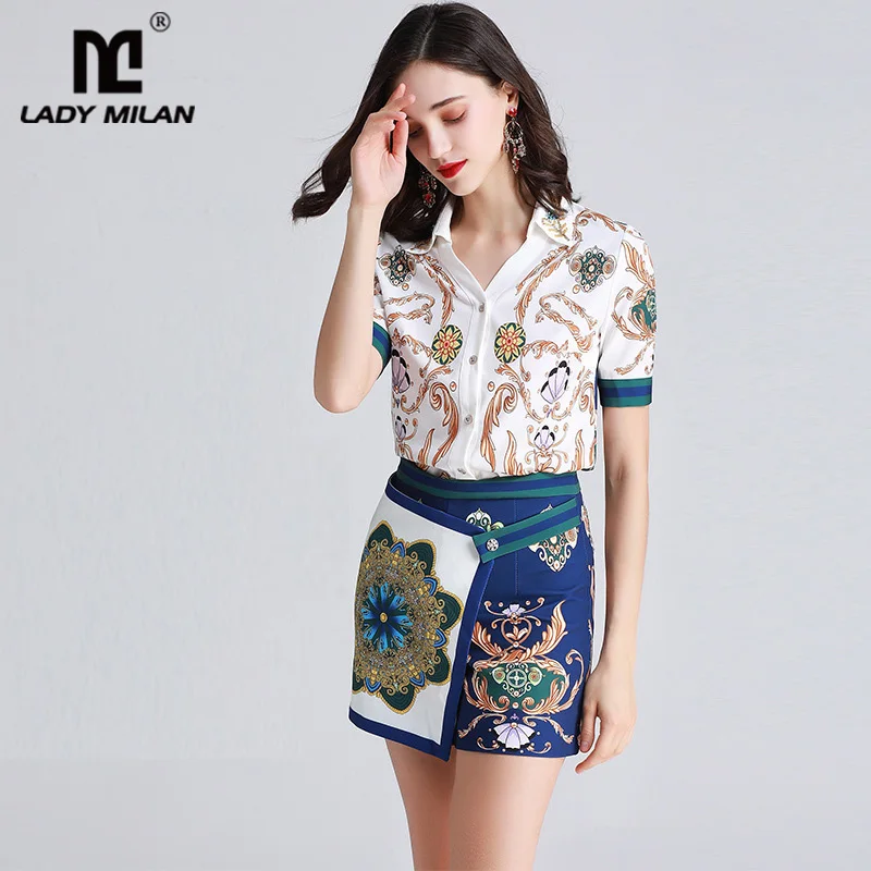 Women's Runway Twinsets Turn Down Collar Short Sleeves Beaded Shirts with Printed Shorts Two Piece Pants Sets
Women's Runway Twinsets Turn Down Collar Short Sleeves Beaded Shirts with Printed Shorts Two Piece Pants Sets