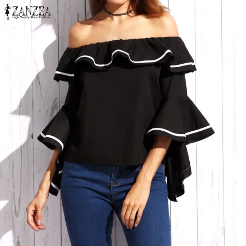 Elegant Women Blouses 2018 Summer Sexy Butterfly Sleeve Slash Neck Off Shoulder Shirts Casual Ruffles Blusas Femininas Tops aeProduct.getSubject()