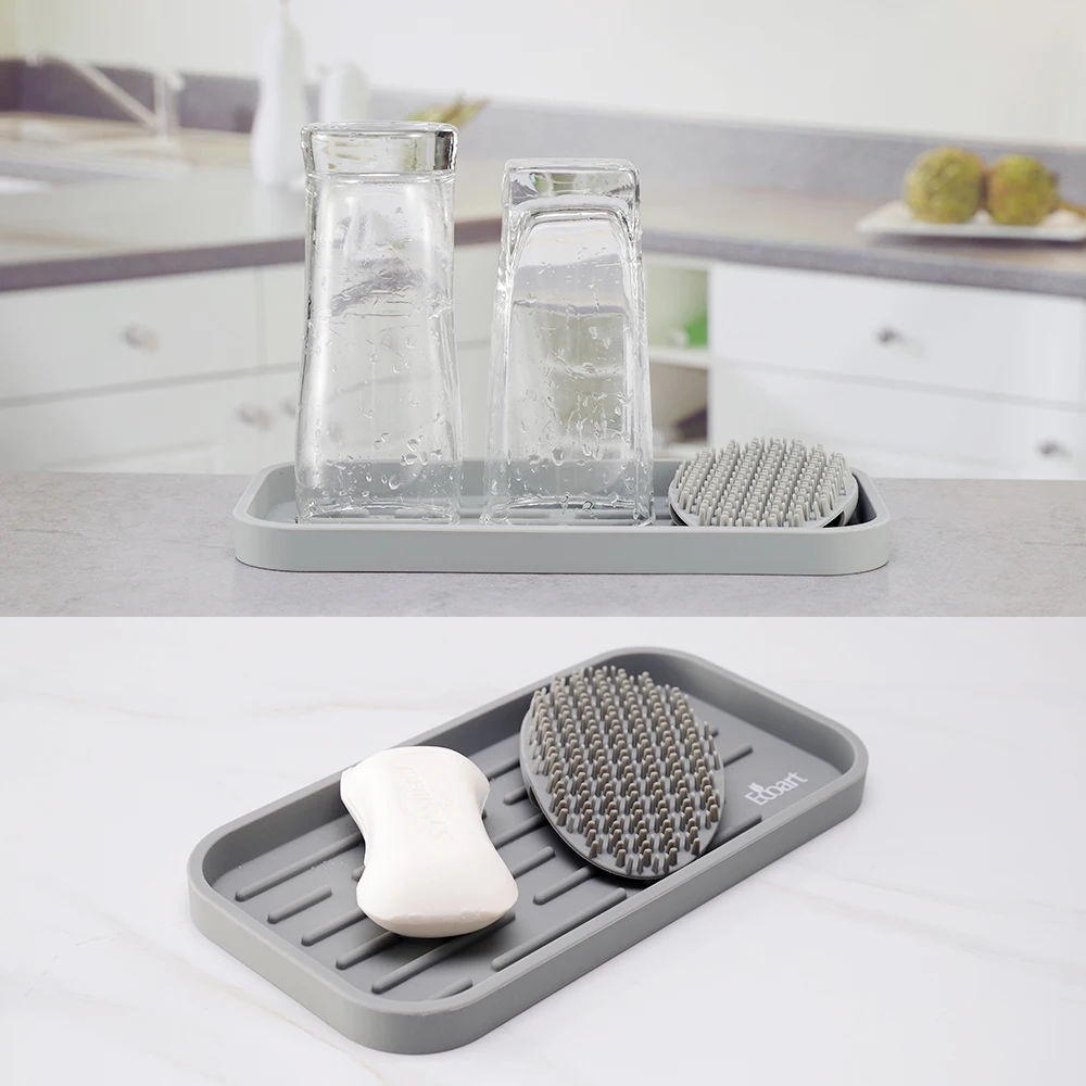 Black/Gray Silicone Storage Tray Bathroom Storage Kitchen Serving Tray With Silicone Cleaning Brush Movable Bathroom Organizer
Black/Gray Silicone Storage Tray Bathroom Storage Kitchen Serving Tray With Silicone Cleaning Brush Movable Bathroom Organizer