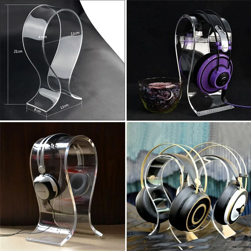 Image Plexiglass U Shape Transparent Headphone Stand Headset Holder Earphone Desk Display Holder Earpiece Earband Hanger Rack O2