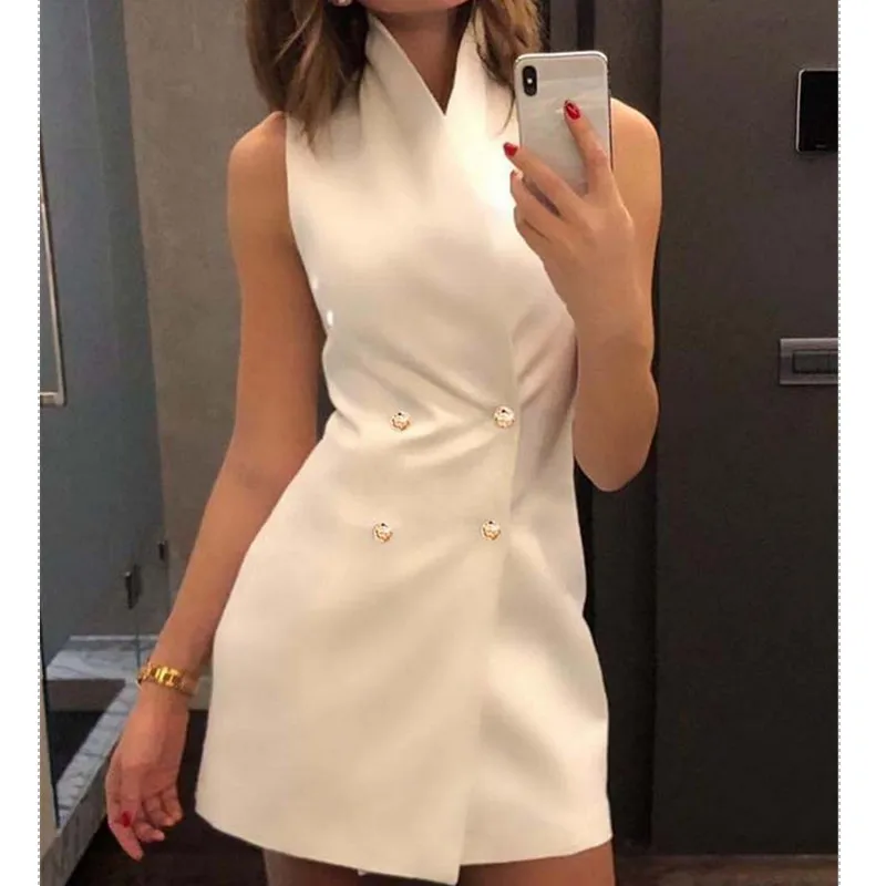 Women's Fashion Sleeveless Mini Dresses Stand Collar Button Minimalist Bodycon Dress Lapel High Waist Slim Casual Mini Dress
Women's Fashion Sleeveless Mini Dresses Stand Collar Button Minimalist Bodycon Dress Lapel High Waist Slim Casual Mini Dress