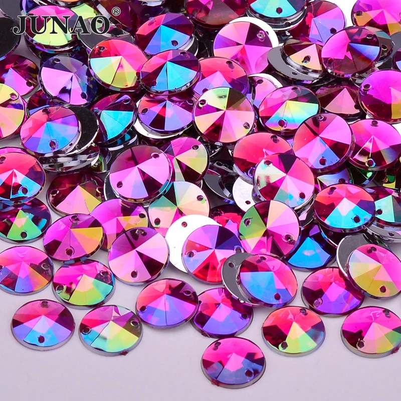 

JUNAO 10mm Rose AB Crystal Sew On Rhinestone Flatback Sewing Crystals Stones Round Acrylic Strass Rivoli Beads For DIY Crafts