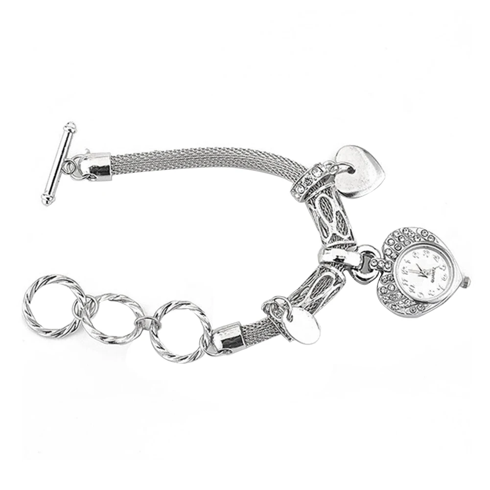 Womens Girls Heart Bangle Bracelet Watch Ladies Fashion Rhinestone Crystal Dress Quartz Wrist Watch Relojes Montre Shellhard