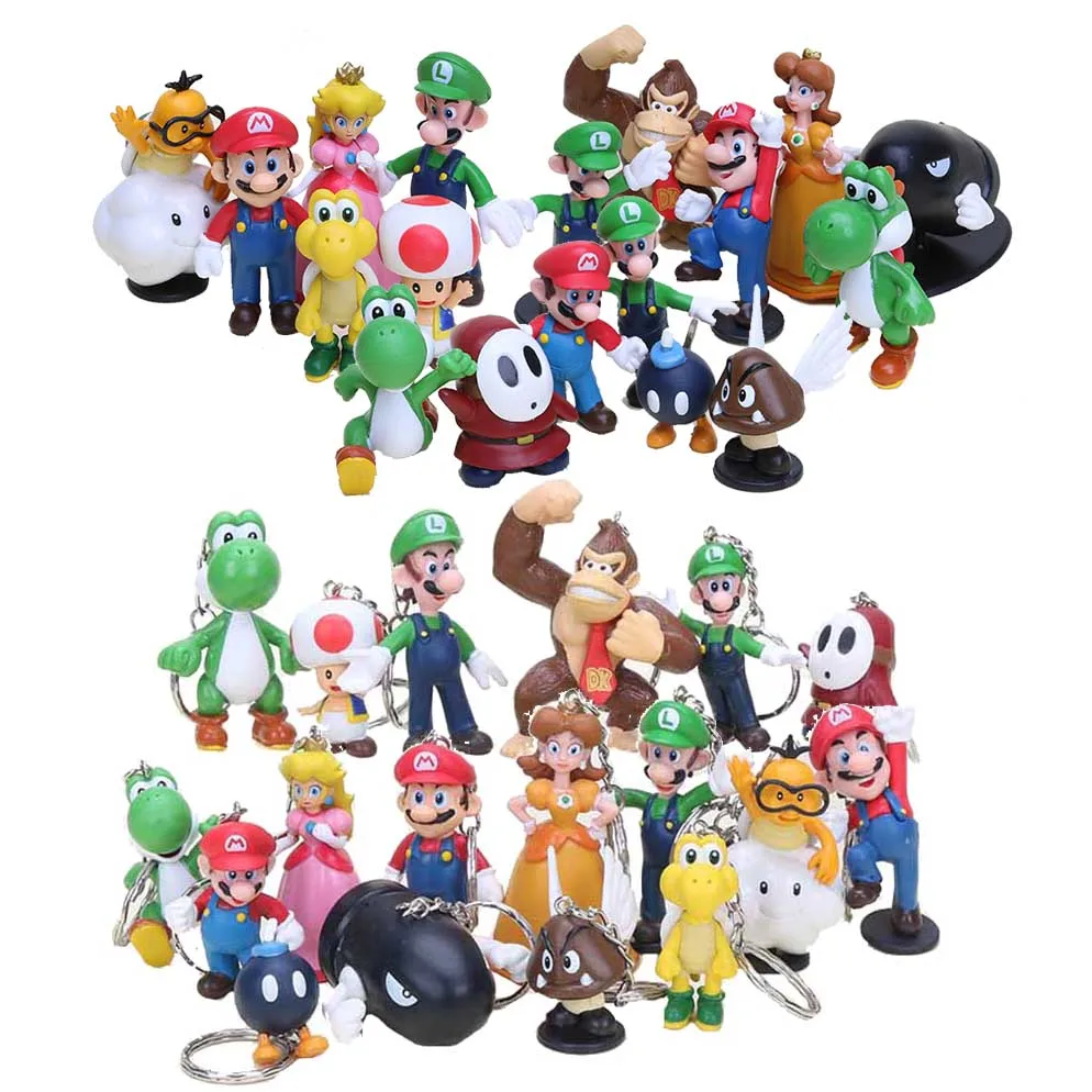 18Pcs/Set Super Mario Bros Figures With Keychain Luigi Peach Toad Yoshi Mario PVC Figure Toys Great Gift For Children
18Pcs/Set Super Mario Bros Figures With Keychain Luigi Peach Toad Yoshi Mario PVC Figure Toys Great Gift For Children