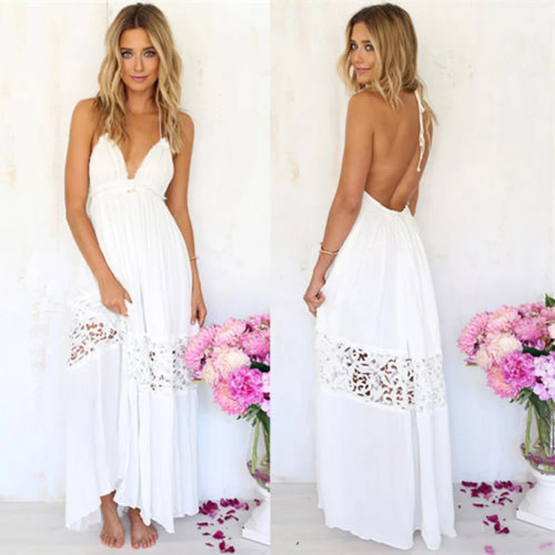 Fashion Sexy Women Summer Lace Crochet Backless Beach Dress White Lace Floral Belt V-Neck A-Line Floor-Length Dress
Fashion Sexy Women Summer Lace Crochet Backless Beach Dress White Lace Floral Belt V-Neck A-Line Floor-Length Dress