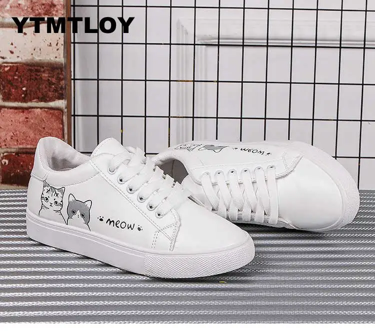 Women Vulcanized Shoes Lace Up Women Causal White Shoes Cat Print Pattern Round Toe Comfort Breathable Lady Sneakers
Women Vulcanized Shoes Lace Up Women Causal White Shoes Cat Print Pattern Round Toe Comfort Breathable Lady Sneakers