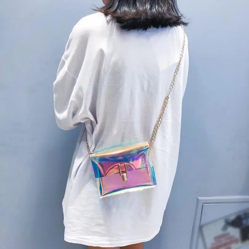 Женская сумка через плечо модная прозрачная с лазерным рисунком мессенджер на