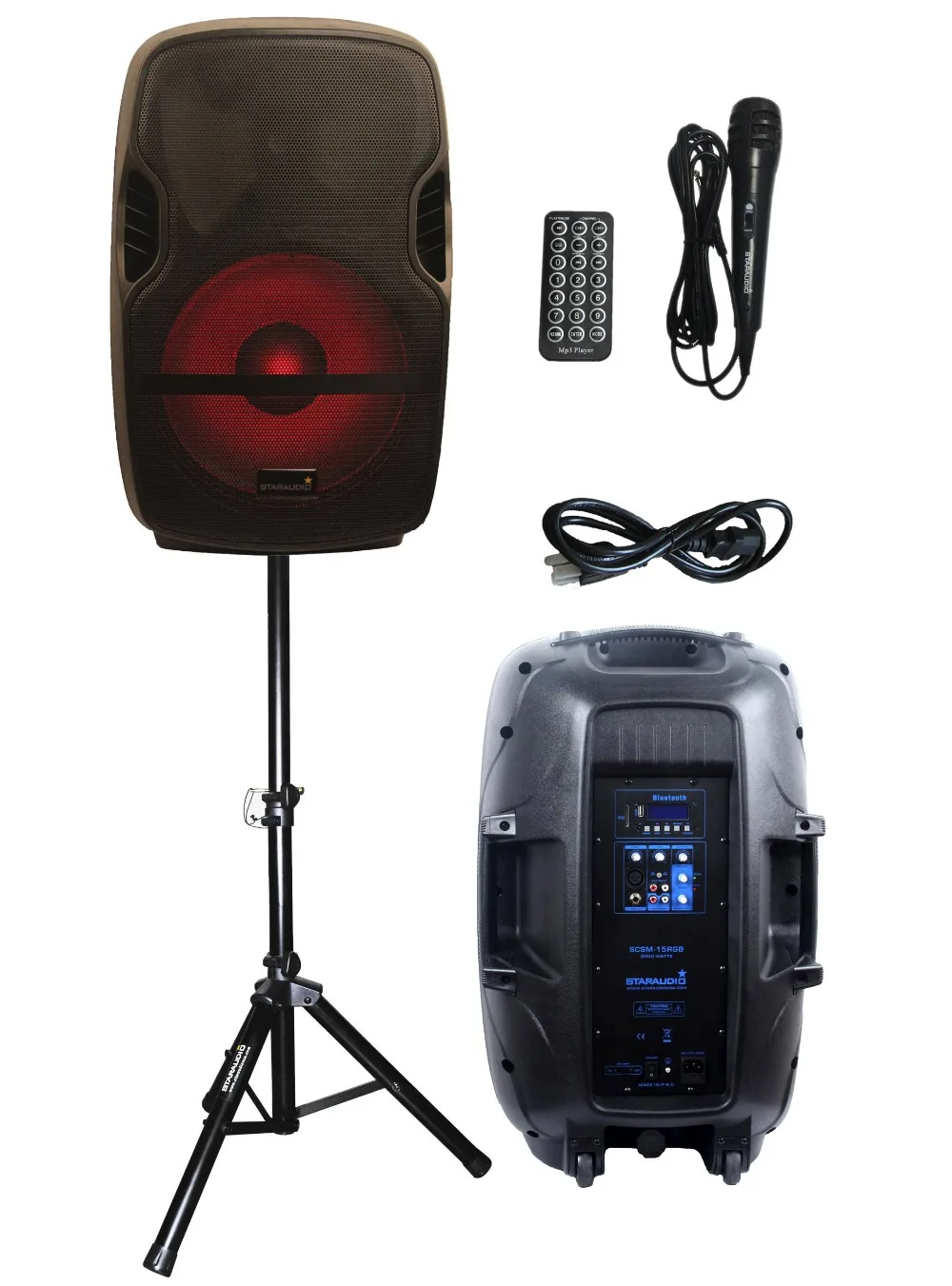 STARAUDIO 15 Inch Active 2000W PA DJ Stage Karaoke Powered Bluetooth LED Light Speaker PA DJ Stand Wired Microphone SCSM-15RGB
STARAUDIO 15 Inch Active 2000W PA DJ Stage Karaoke Powered Bluetooth LED Light Speaker PA DJ Stand Wired Microphone SCSM-15RGB