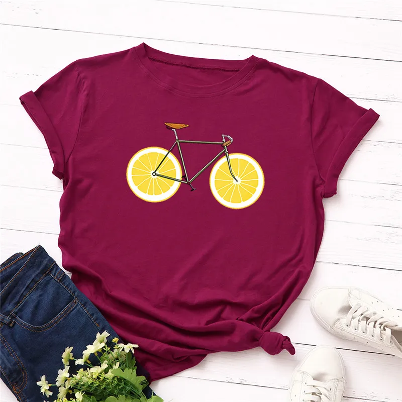 Summer T-Shirt Tops Casual Bicycle Tshirt Plus Size S-5XL New Bike Lemon Print T Shirt Women O Neck Short Sleeve
Summer T-Shirt Tops Casual Bicycle Tshirt Plus Size S-5XL New Bike Lemon Print T Shirt Women O Neck Short Sleeve