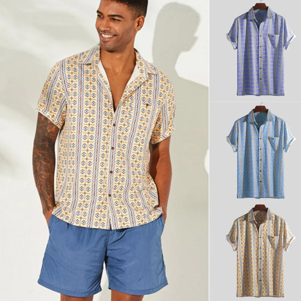 Men's Colorful Stripe Summer Print Shirts Short Sleeve Loose Turn-down Collar Buttons Casual Shirt Blouse camisa masculina
Men's Colorful Stripe Summer Print Shirts Short Sleeve Loose Turn-down Collar Buttons Casual Shirt Blouse camisa masculina