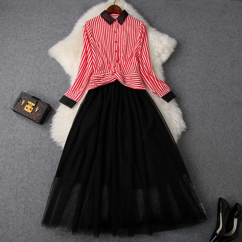 Fashion Stripted Crop Top Shirt And Net Yarm Skirt Suit 2 Piece Set Women 2019 New Cropped Blouse + Black Skirt Two Piece Set
Fashion Stripted Crop Top Shirt And Net Yarm Skirt Suit 2 Piece Set Women 2019 New Cropped Blouse + Black Skirt Two Piece Set