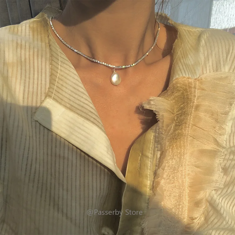 S925 Silver Necklace Handmade Chocker Baroque Natural Pearl Pendant Shinning Zircon Necklace Party Banquet Jewelry
S925 Silver Necklace Handmade Chocker Baroque Natural Pearl Pendant Shinning Zircon Necklace Party Banquet Jewelry