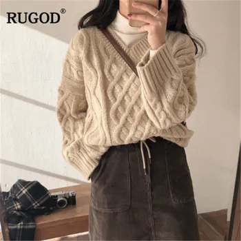 RUGOD Korean style Twisted long sleeve knitted sweater women Fashion V neck loose spring jumpers pullovers sweet school sweaters
RUGOD Korean style Twisted long sleeve knitted sweater women Fashion V neck loose spring jumpers pullovers sweet school sweaters