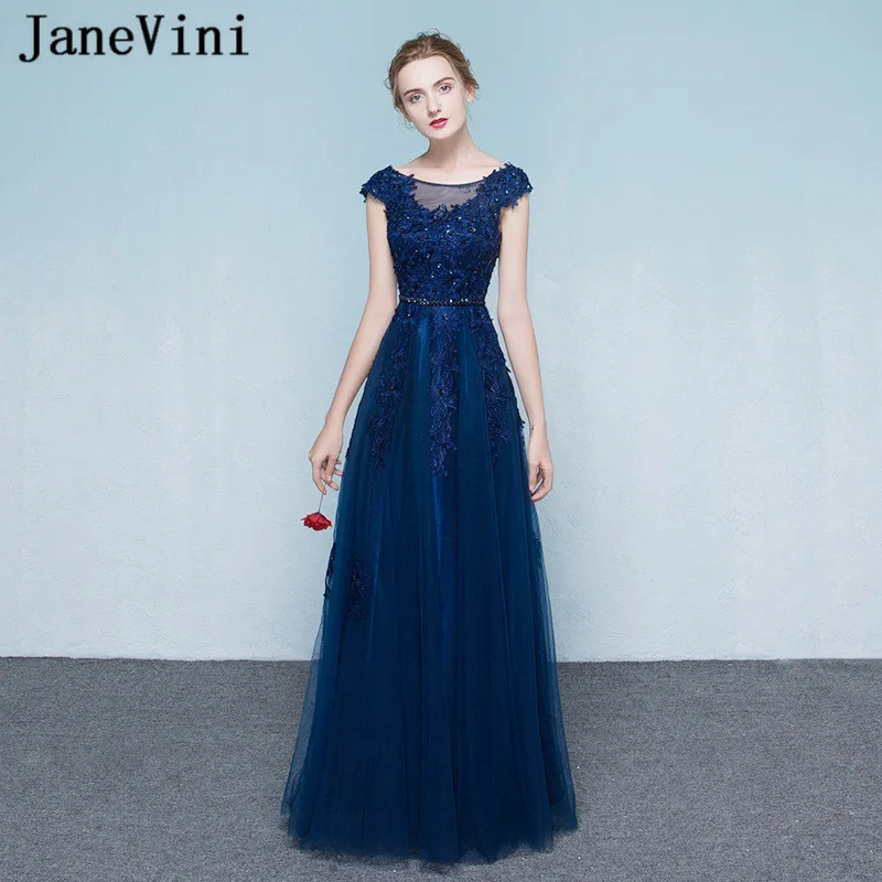 JaneVini 2018 Navy Blue Bridesmaid Dresses A Line Sheer Scoop Neck Lace Applique Beads Backless Tulle Prom Party Gowns Plus Size
JaneVini 2018 Navy Blue Bridesmaid Dresses A Line Sheer Scoop Neck Lace Applique Beads Backless Tulle Prom Party Gowns Plus Size