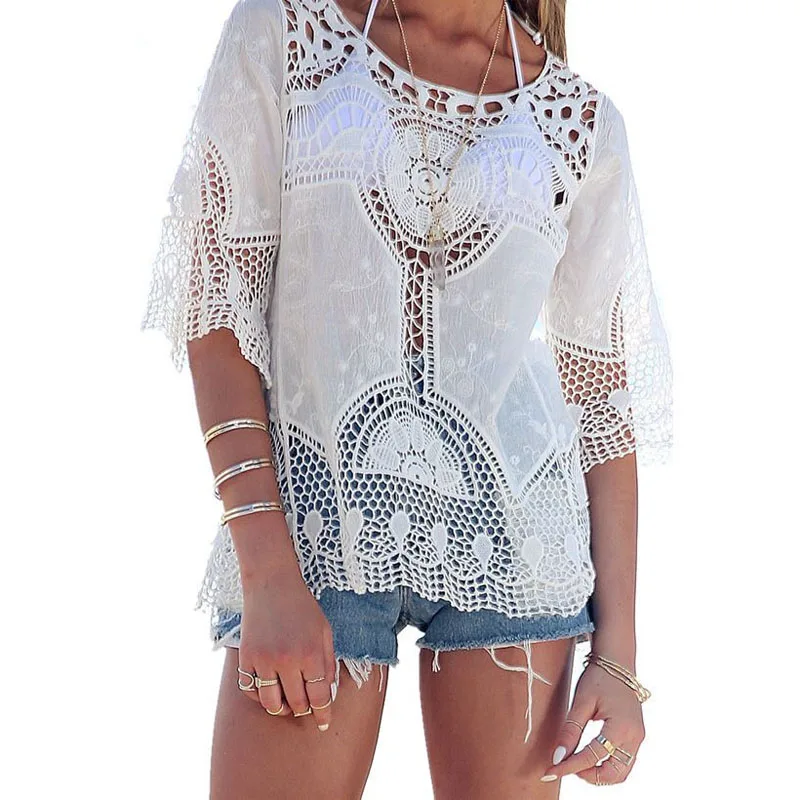 Summer Women White Lace Crochet Tropical Tops Blouse New 2019 Boho Hollow Beach Cover Up Blouse Beach Shirt 40361
Summer Women White Lace Crochet Tropical Tops Blouse New 2019 Boho Hollow Beach Cover Up Blouse Beach Shirt 40361