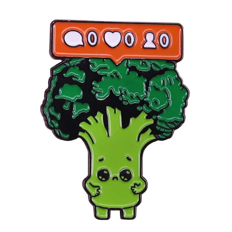 

Broccoli with ins message notification enamel pin cute cartoon green vegetables brooch vegan food badge funny gift