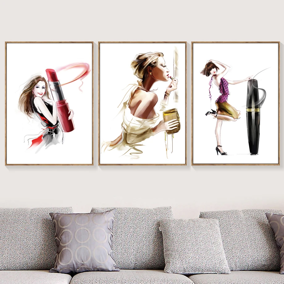 Watercolor Fashion Girl Mascara Lipstick Nordic Posters And Prints Wall Art Canvas Painting Wall Pictures For Living Room Decor
Watercolor Fashion Girl Mascara Lipstick Nordic Posters And Prints Wall Art Canvas Painting Wall Pictures For Living Room Decor