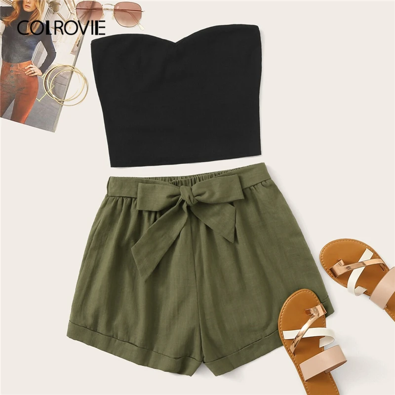 COLROVIE Solid Tube Bandeau Crop Top And Belted Shorts Women Boho Two Piece Set 2019 Summer Casual Girly 2 Piece Outfits
COLROVIE Solid Tube Bandeau Crop Top And Belted Shorts Women Boho Two Piece Set 2019 Summer Casual Girly 2 Piece Outfits