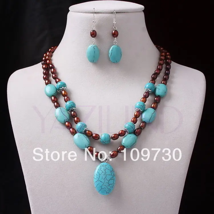 Jewelry 00610 wine freshwater 7X9mm pearl bead blue turquoise strand necklace earrings set (A0423) -Bride jewelry free shipping
Jewelry 00610 wine freshwater 7X9mm pearl bead blue turquoise strand necklace earrings set (A0423) -Bride jewelry free shipping