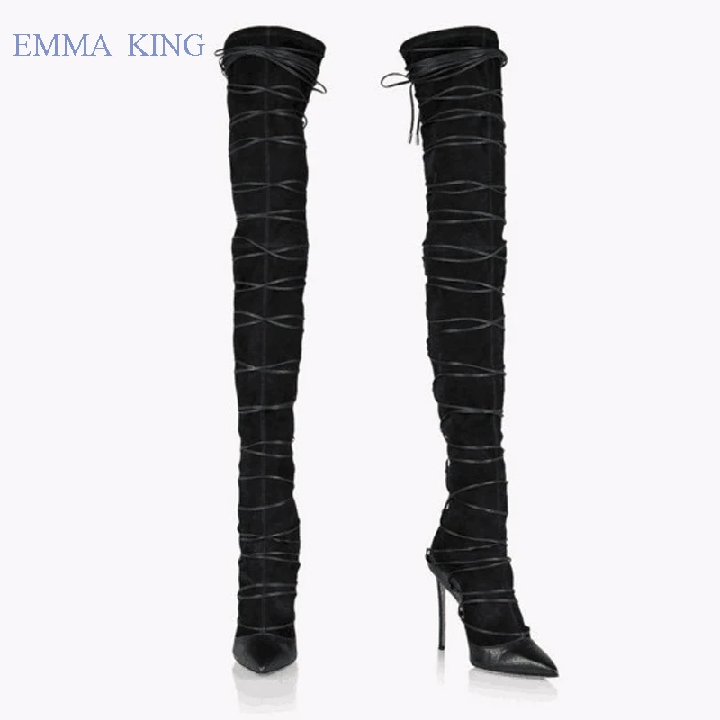 New Ladies Long Boots Black Stretch Over Knee Boots Cross-tied Stiletto High Heels Sexy Women Shoes Pointed Toe Thigh High Boots
New Ladies Long Boots Black Stretch Over Knee Boots Cross-tied Stiletto High Heels Sexy Women Shoes Pointed Toe Thigh High Boots