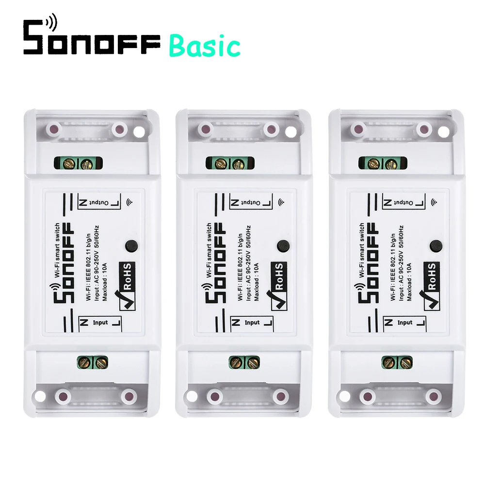 3pcs SONOFF Basic Wifi Switch Work with Alexa for Google Home Timer 10A/2200W Wireless Remote Switch Smart Automation Module
3pcs SONOFF Basic Wifi Switch Work with Alexa for Google Home Timer 10A/2200W Wireless Remote Switch Smart Automation Module