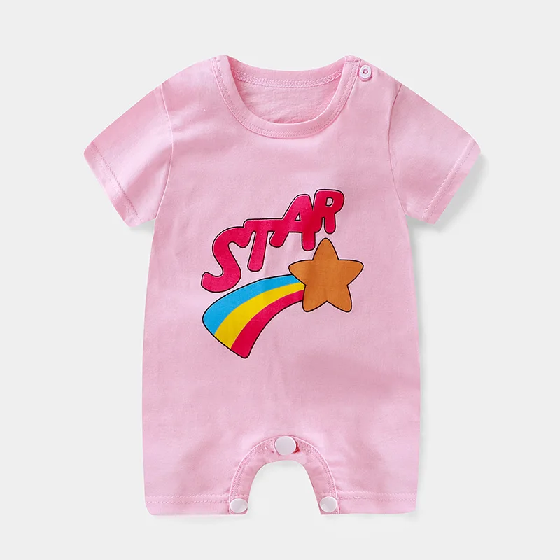 2019 Summer Cotton Thin Baby Short Sleeve Jumpsuit Newborn Pink Rainbow Printed Clothes | Детская одежда и обувь