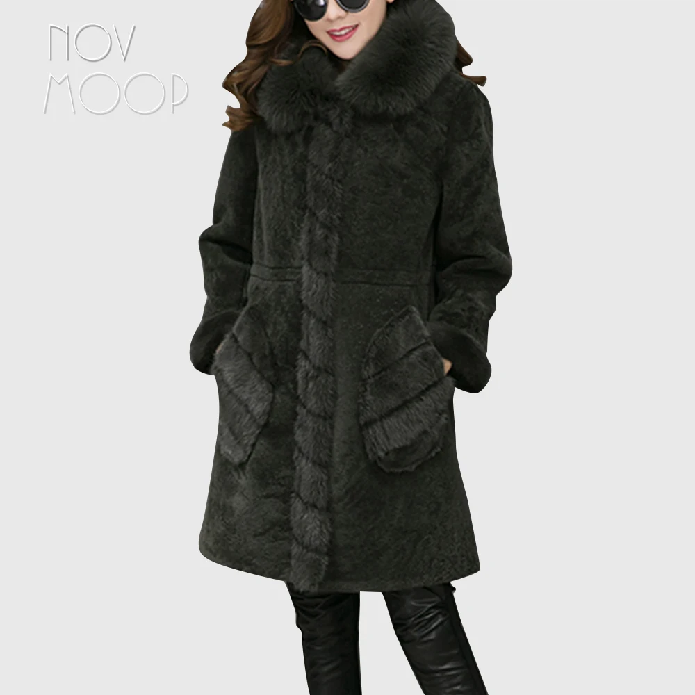 Green grey natural sheep shearing leather long coat winter women real fox fur hooded outwear mink fur pockets cuff design LT1897
Green grey natural sheep shearing leather long coat winter women real fox fur hooded outwear mink fur pockets cuff design LT1897