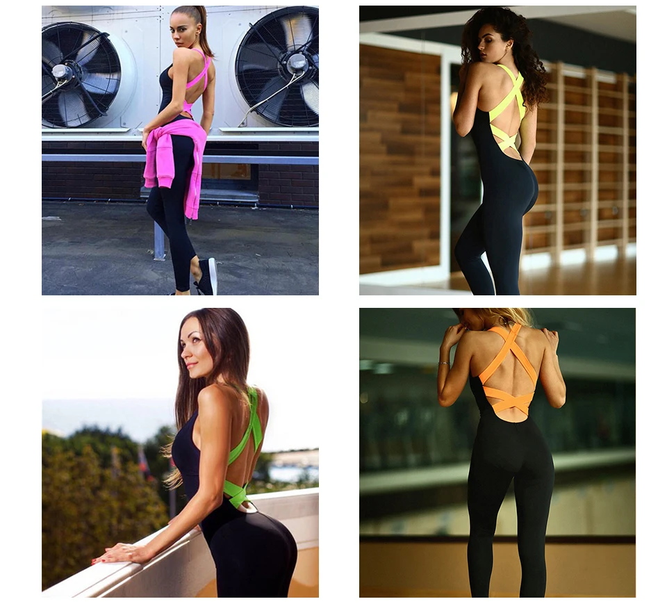 2019 One Piece Sport Clothing Backless Sport Suit Workout Tracksuit For Women Running Tight Dance Sportswear Gym Yoga Women Set 16