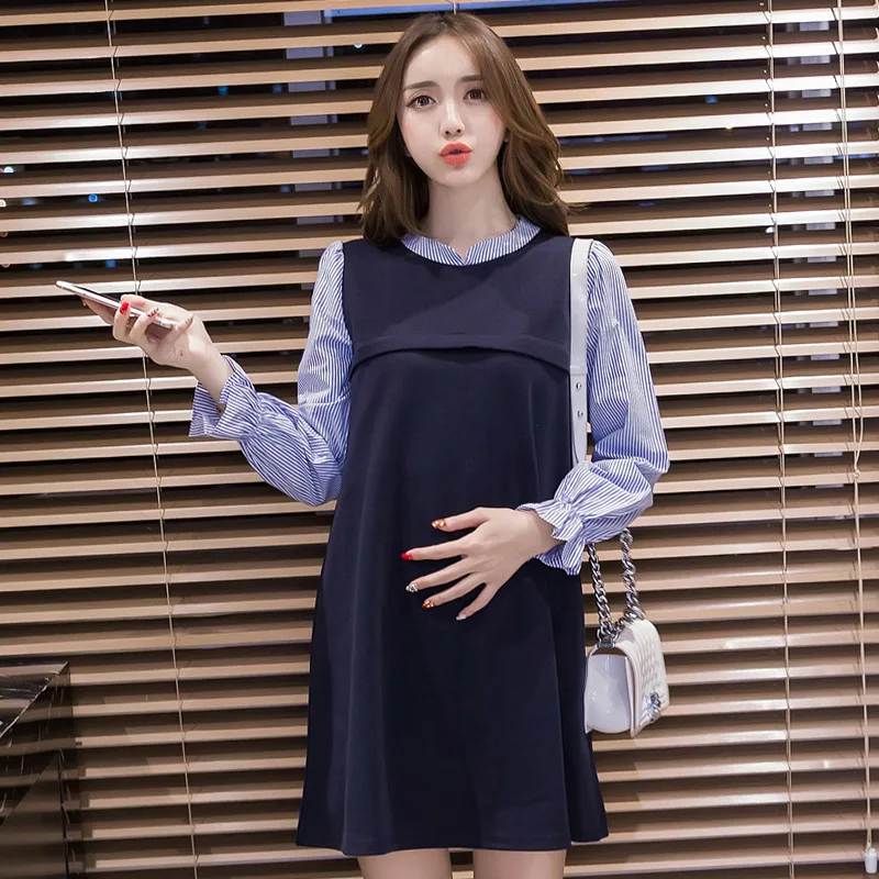 Fake 2-piece dress Long Sleeve Maternity vestidos Nursing Dresses Breast feeding Clothes Comfortable Pregnant Women Blue dress
Fake 2-piece dress Long Sleeve Maternity vestidos Nursing Dresses Breast feeding Clothes Comfortable Pregnant Women Blue dress