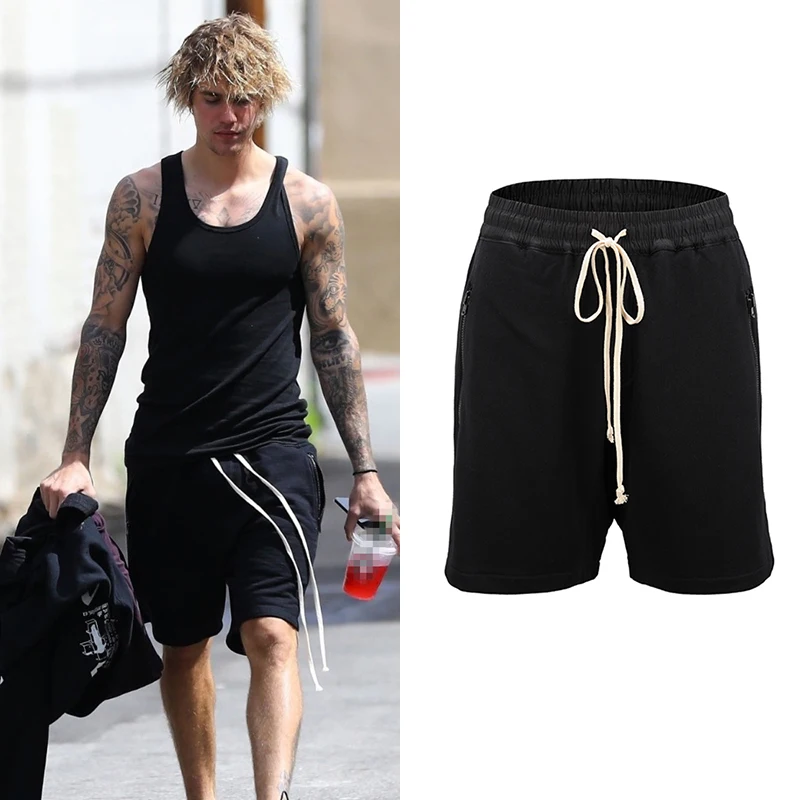 

Justin Bieber Drop Crotch Baggy Shorts Men's Urban Streetwear Side Zipper Jogger Shorts Elastic Waist Vintage Hip-Hop Shorts