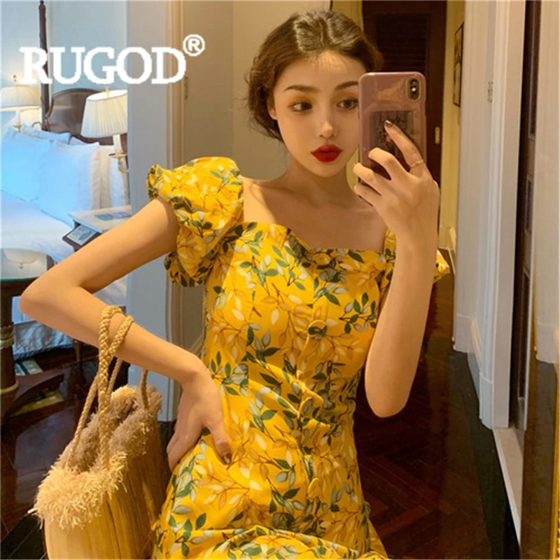 RUGOD Women vintage floral fruit print maxi dress square collar puff sleeve slim elegant long dress new summer vestidos mujer
RUGOD Women vintage floral fruit print maxi dress square collar puff sleeve slim elegant long dress new summer vestidos mujer