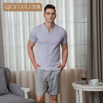 Qianxiu Summer Men Pajamas Knitted Cotton v-Neck Shortsleeve Sleepwear Man Can Wear Outside Elasticity Casual Pyjamas Male
Qianxiu Summer Men Pajamas Knitted Cotton v-Neck Shortsleeve Sleepwear Man Can Wear Outside Elasticity Casual Pyjamas Male