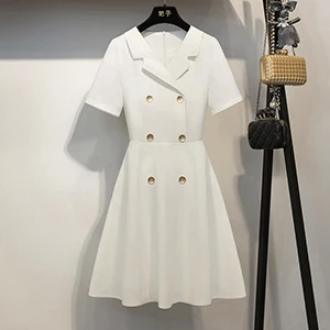 White Dress Double Breasted Fit and Flare Knee Length Empire Waist Short Sleeve Button Solid Notched Sweet Summer 2019
White Dress Double Breasted Fit and Flare Knee Length Empire Waist Short Sleeve Button Solid Notched Sweet Summer 2019