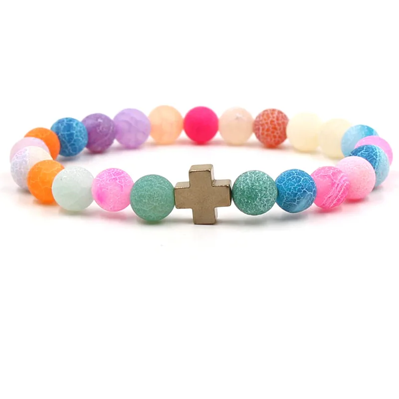 Изысканный браслет с разноцветными бусинами крест для мужчин и женщин из камней