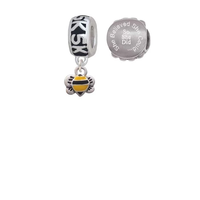 Silvertone Mini Bumble Bee 5K Run She Believed She Could Charm Beads (Set of 2)