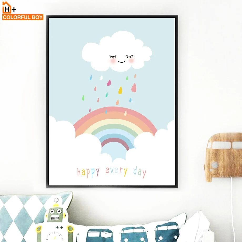 COLORFULBOY Rainbow Clouds Wall Art Canvas Painting Modern Cartoon Poster Print Wall Pictures For Kids Room Decoration No Frame
COLORFULBOY Rainbow Clouds Wall Art Canvas Painting Modern Cartoon Poster Print Wall Pictures For Kids Room Decoration No Frame
