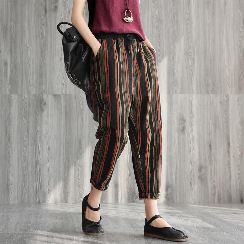 New Spring Autumn Pants Retro Women Slim-type Trousers New Elastic Waist Pocket Ladies Fashion Casual Striped Mori Girl Pants
New Spring Autumn Pants Retro Women Slim-type Trousers New Elastic Waist Pocket Ladies Fashion Casual Striped Mori Girl Pants
